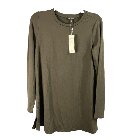 NEW Eileen Fisher Stretch Jersey Knit Crew Neck Long Top Size XS F2TFF-T5945M - Picture 1 of 6